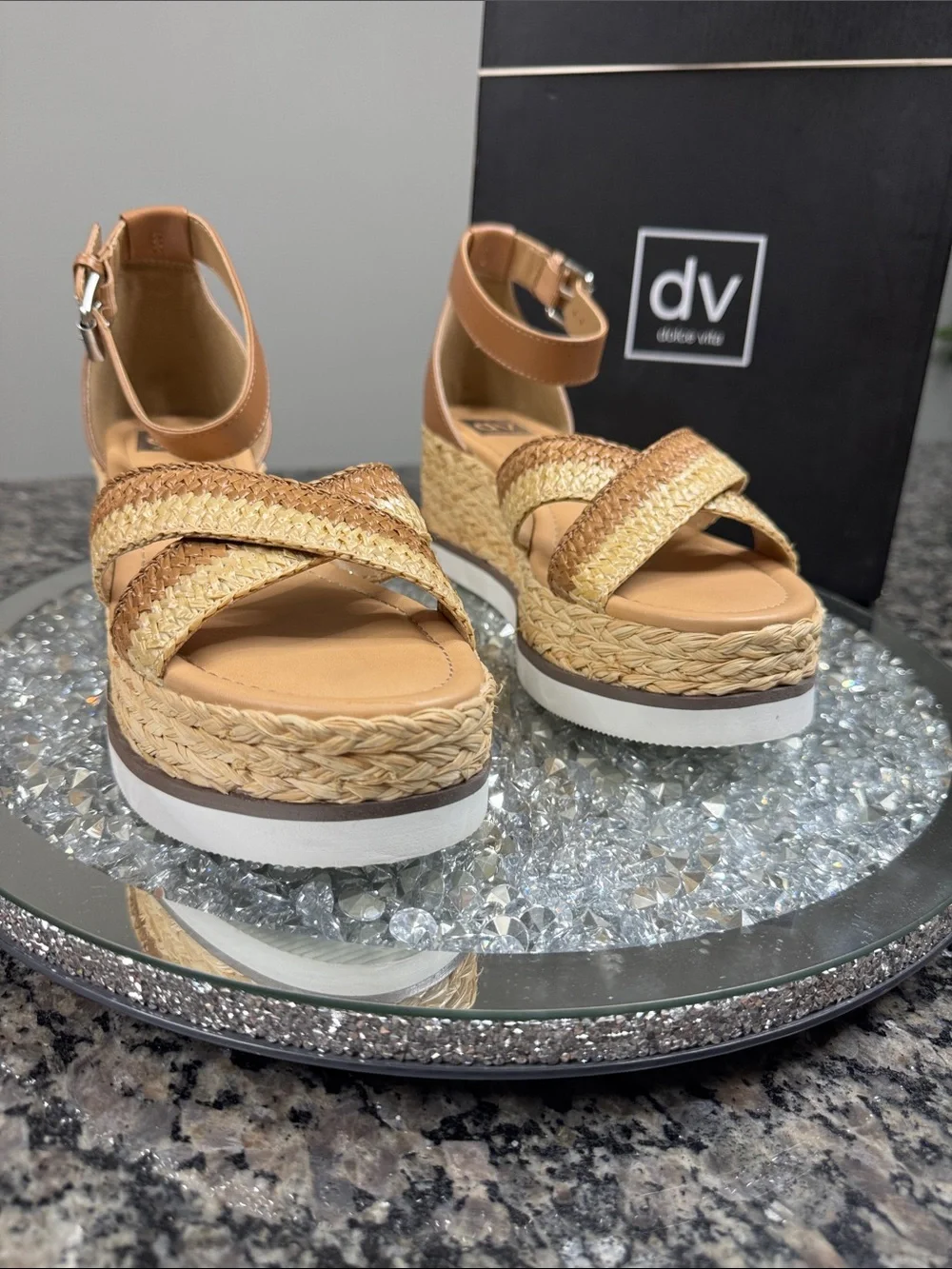 Dolce Vita odel Tan cafe Braided Platform espadrille Ankle-Strap Sandals NEW 8.5